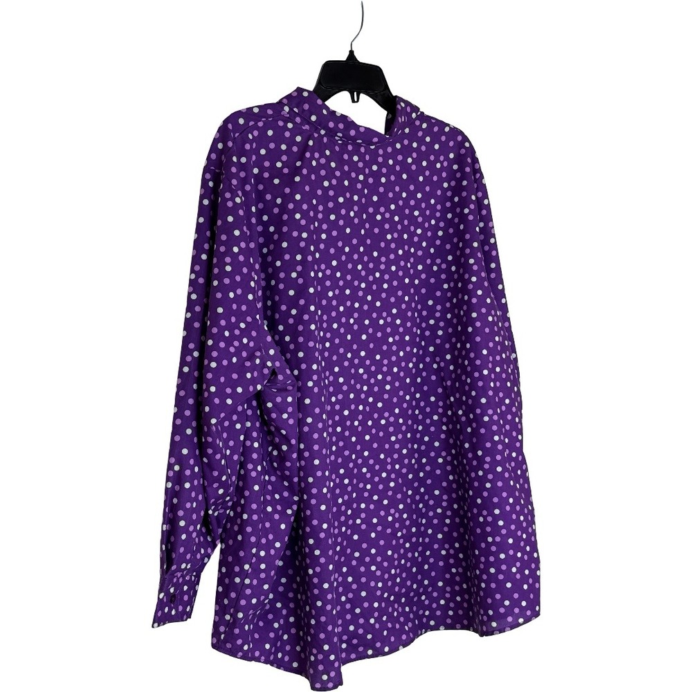 Woman Within Purple Polka Dot Button Up Shirt Womens 3X Long Sleeve Cotton Blend - Picture 8 of 11